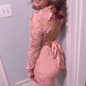 Pink lace dress.